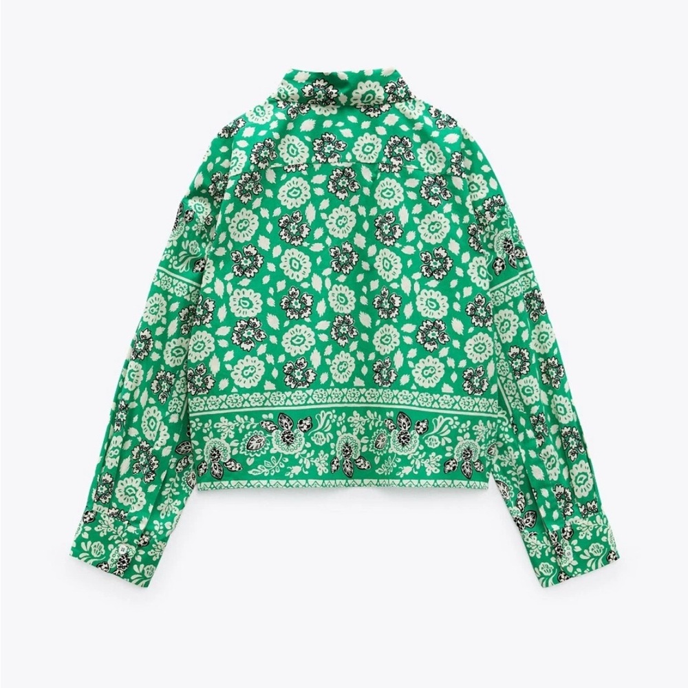 ZARA Set Green & White Bandana Print Cotton Set Top XL Shorts L  (item #A12) - Picture 8 of 15